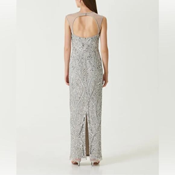 Aidan Mattox Women’s Silver Embellished Open Back Evening Dress Gown Sz 14 - Picture 6 of 10